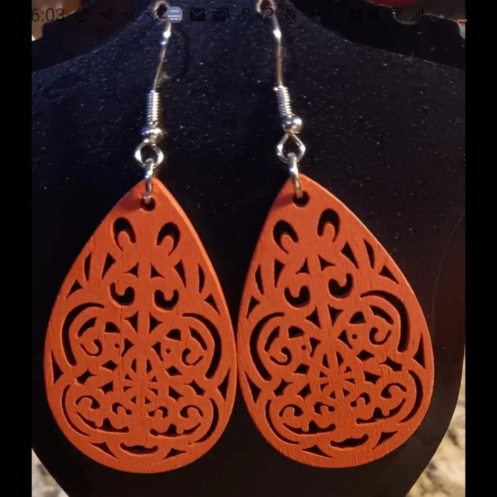 Beautiful Red Oblong Wooden Earrings